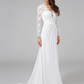 Wedding Dresses V NeckChiffon Floral Lace Long Sleeve Romantic Boho Illusion Sleeve with Lace