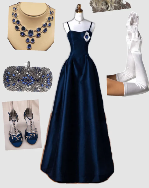 A Line Spaghetti Straps Satin Long Formal Prom Dress Elegant Evening Gown Vintage Wedding Guest Party Dress No With Accessories