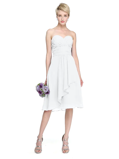 A-Line Sweetheart Neckline Knee Length Chiffon Bridesmaid Dress with Criss Cross Ruched Draping Open Back Pure Color