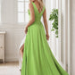 Chiffon High Slit Sleeveless V-Neck Empire Waist Formal Evening Dress Sexy Party Dress