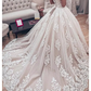 Ball Gown Wedding Dresses Off Shoulder Chapel Train Lace Tulle Short Sleeve Formal Luxurious with Pleats