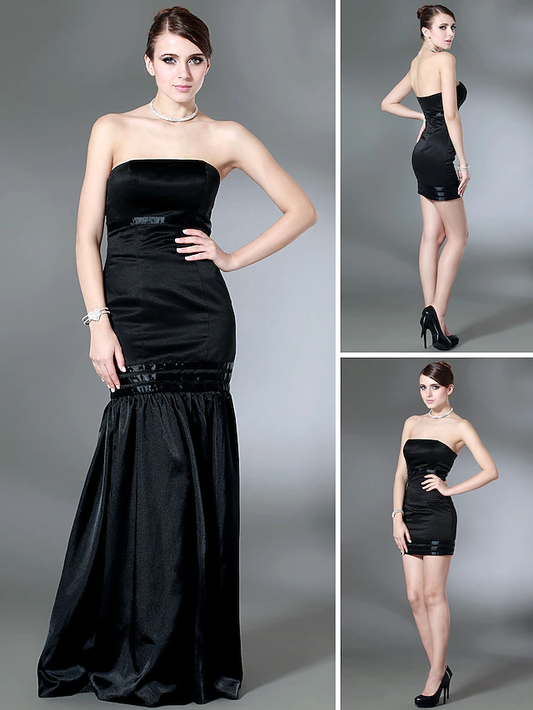 Open Back Holiday Cocktail Party Formal Evening Dress Strapless Sleeveless Floor Length Stretch Satin