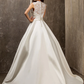A-Line Wedding Dresses Queen Anne Lace Satin Sleeveless See-Through with Sash Ribbon Beading