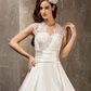 A-Line Wedding Dresses Queen Anne Lace Satin Sleeveless See-Through with Sash Ribbon Beading