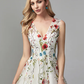 A-Line White Floral Quinceanera Formal Evening Valentine's Day Dress V Neck Sleeveless Floor Length Lace Tulle with Embroidery