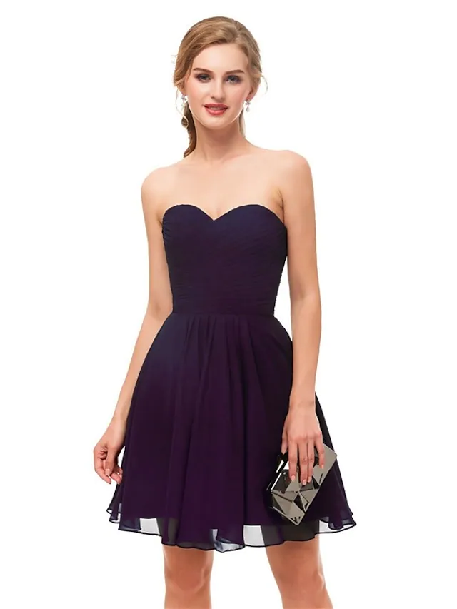 A-Line Minimalist Sexy Engagement Cocktail Party Dress Strapless Sleeveless Knee Length Stretch Fabric