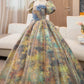 A-Line Puff Sleeves Long Prom Dress with Flower Off Shoulder