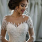 A-Line Wedding Dresses High Neck Court Train Lace Long Sleeve Country Glamorous Backless Illusion Sleeve