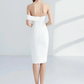Minimalist Elegant Engagement Cocktail Party Dress Strapless Sleeveless Knee Length Stretch Fabric with Sleek