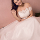 A-Line Wedding Dresses Off Shoulder Floor Length Lace Satin Tulle Short Sleeve Formal Plus Size with Lace Pearls Lace