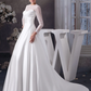 A-Line Wedding Dresses Jewel Neck Court Train Satin Tulle Length Sleeve Illusion Sleeve with
