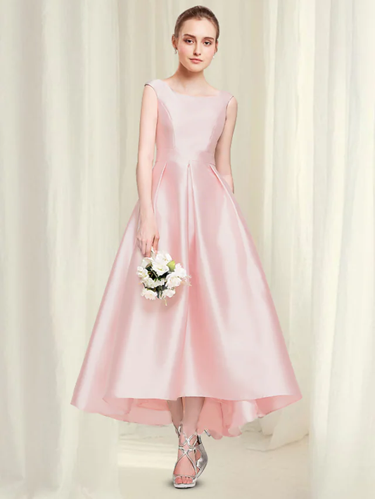 A-Line Reformation Amante Minimalist Party Wear Engagement Dress Jewel Neck Sleeveless Ankle Length Satin