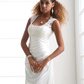 Wedding Dresses Scoop Neck Charmeuse Beaded Lace Cap Sleeve Simple Backless with