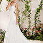 Wedding Dresses V Neck Chapel Train Lace Sleeveless Long Pure Color