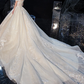 Ball Gown Wedding Dresses Off Shoulder Cathedral Train Tulle Lace Over Satin Sleeveless Formal Elegant with Crystals