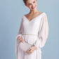 Wedding Dresses V Neck Court Train Chiffon Long Sleeve with Beading Pure Color