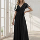 A-Line Pleated Chiffon Tie-Waist Evening Dress V-neck Party Dress