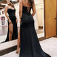 Lace Up Long Prom Dress With Beading Slit Black Satin Sweetheart Sexy