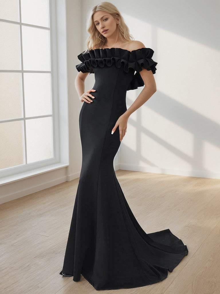 Off the Shoulder A Line Mermaid Maxi Evening Gown Sexy Party Dress