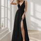 Sleeveless V-Neck Empire Waist High Slit Floor-Length Evening Dress Sexy Party Dress