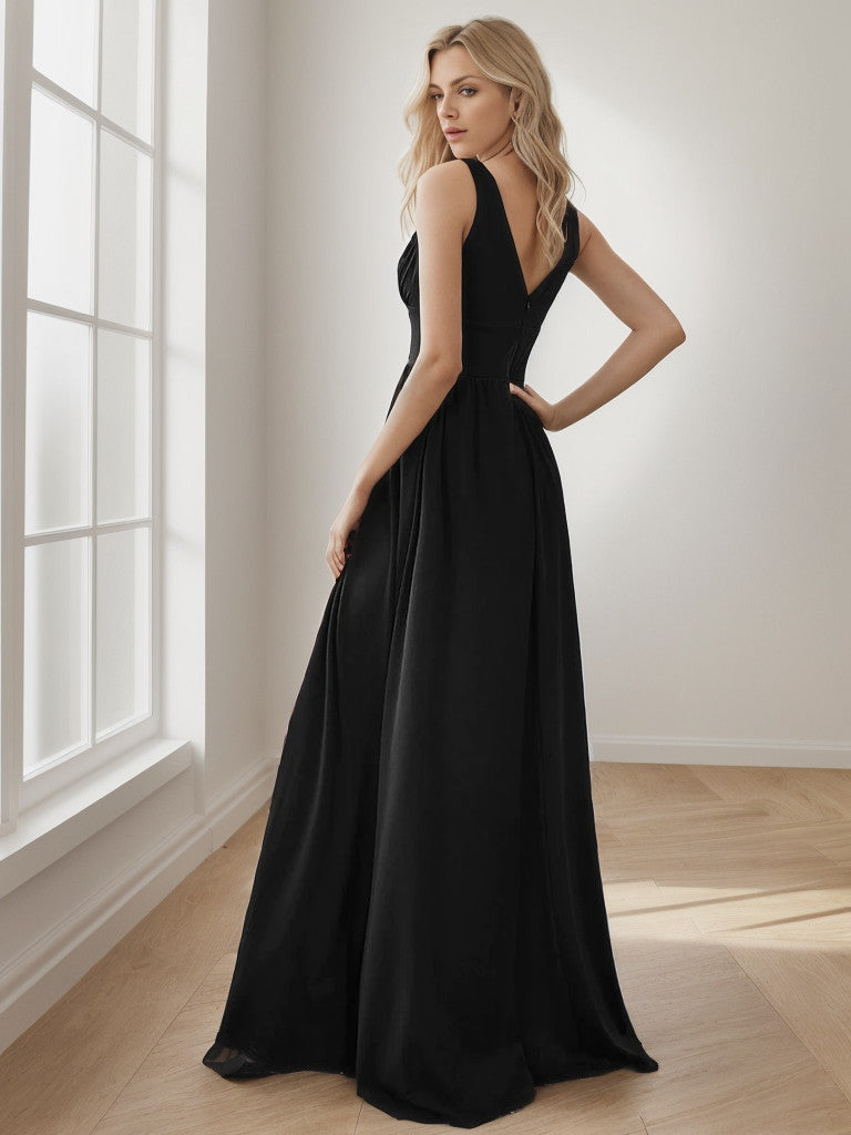 Sleeveless V-Neck Empire Waist High Slit Floor-Length Evening Dress Sexy Party Dress