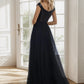 Shiny Sequin Bodice Off the Shoulder Maxi Tulle Evening Dress Sparkly