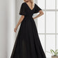 Chiffon Illusion V-Neck Flutter Sleeve Front Slit Evening Dress Sexy