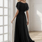A-Line Pleated Chiffon Tie-Waist Evening Dress V-neck Party Dress