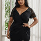 Plus Size Front Slit Short Sleeve With Sequin Mother of the Bride Dress Sexy