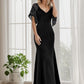 Sexy V Neck Maxi Bodycon Evening Dress with Flare Sleeves Sexy