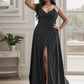 Plus Size Spaghetti Strap Shiny Formal Evening Dress for Wedding Sexy