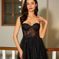 Black A Line Sweetheart Lace Aqppliques Tulle Prom Dresses Slit Sexy Evening Dresses