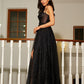 Black A Line Sweetheart Lace Aqppliques Tulle Prom Dresses Slit Sexy Evening Dresses