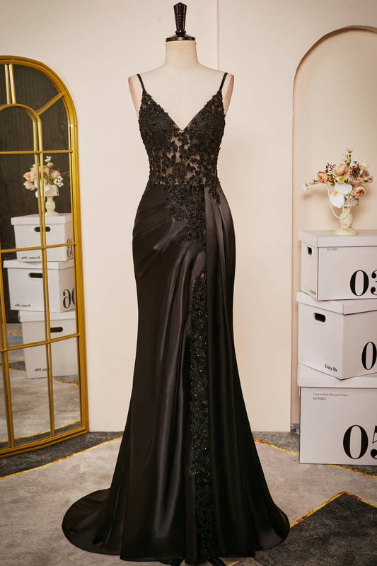 Black Mermaid Backless Lace Prom Dresses Floor-Length Evening Gowns Sexy