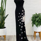 Black Strapless Sheath Slit Prom Dress with Stars and Fringes Off Shoulder With Slit