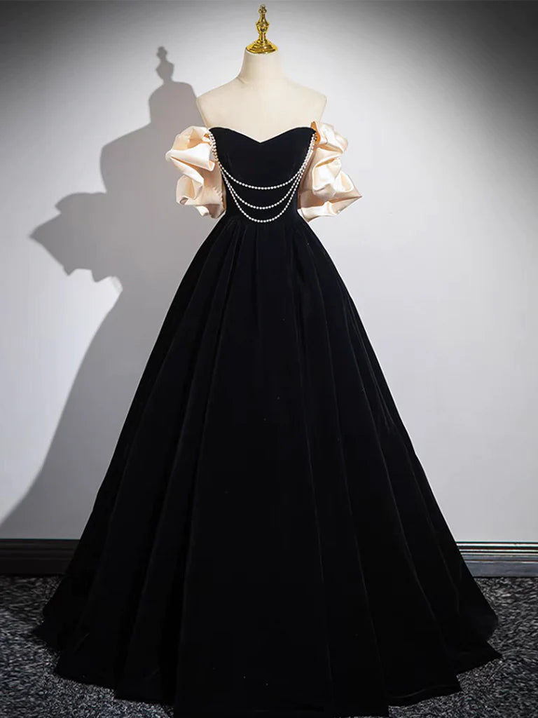 A-Line Velvet Long Prom Dress Off Shoulder