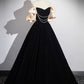 A-Line Black Velvet Long Prom Dress Evening Dress Off Shoulder december wedding guest dress