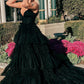 A-Line Deep V Neck Tiered Long Prom Dress Sexy