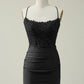 Sheath Spaghetti Straps Short Homecoming Dress with Appliques Sexy
