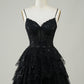 Cute Black A Line Sparkly Sequin Tiered Corset Short Homecoming Dress Beautiful