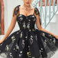 Cute Blue A Line Spaghetti Straps Short Homecoming Dress with Appliques Beautiful Graduation Dress