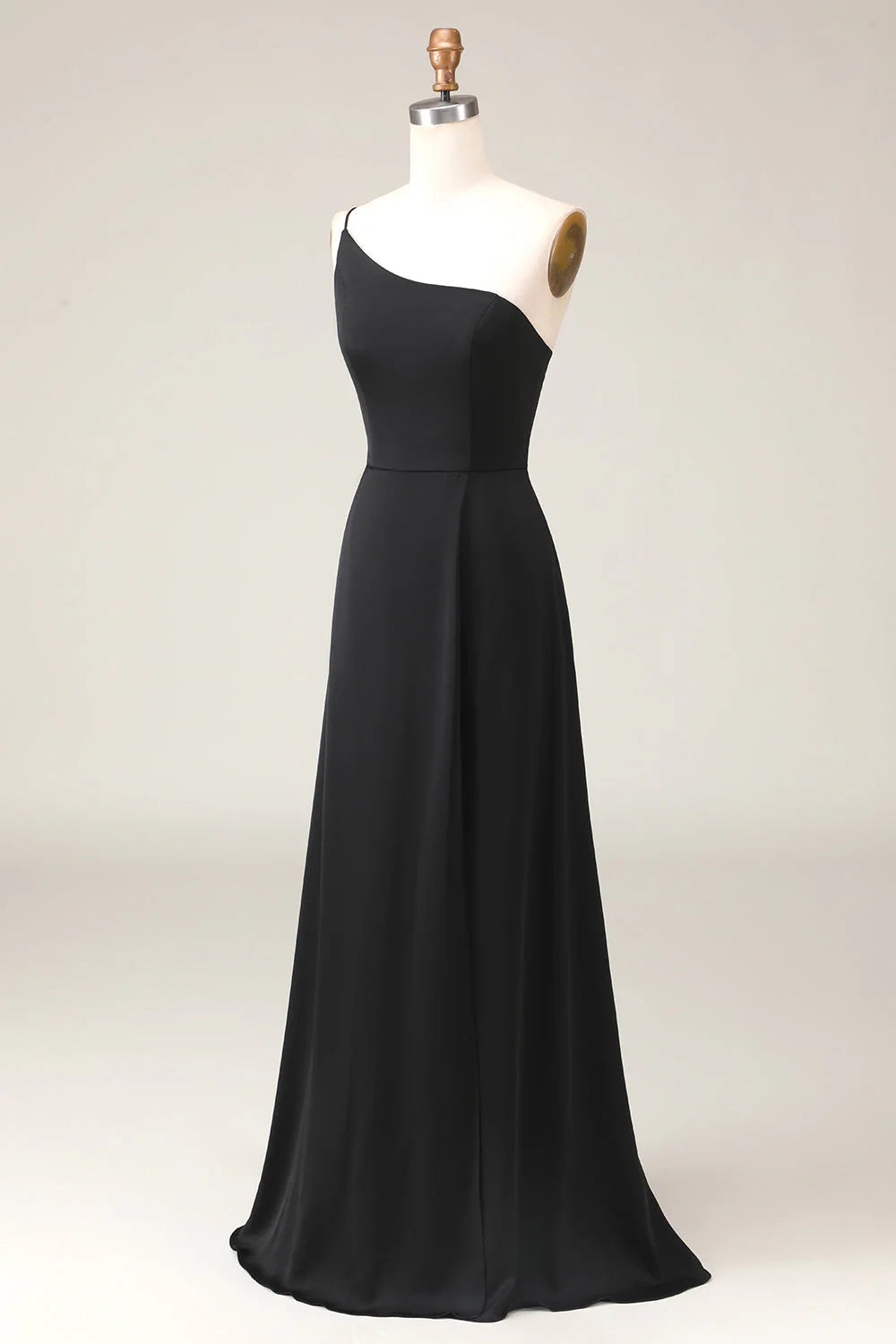 A-line Chiffon One Shoulder Floor Length Bridesmaid Dress Black Sexy