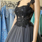 Tulle Corset Long Prom Dress with Appliques Black Beautiful