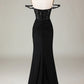 Black Mermaid Corset Long Appliqued Prom Dress Sexy Evening Dresses