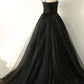 A-Line Tulle Long Prom Dress Off Shoulder Black Pure Color