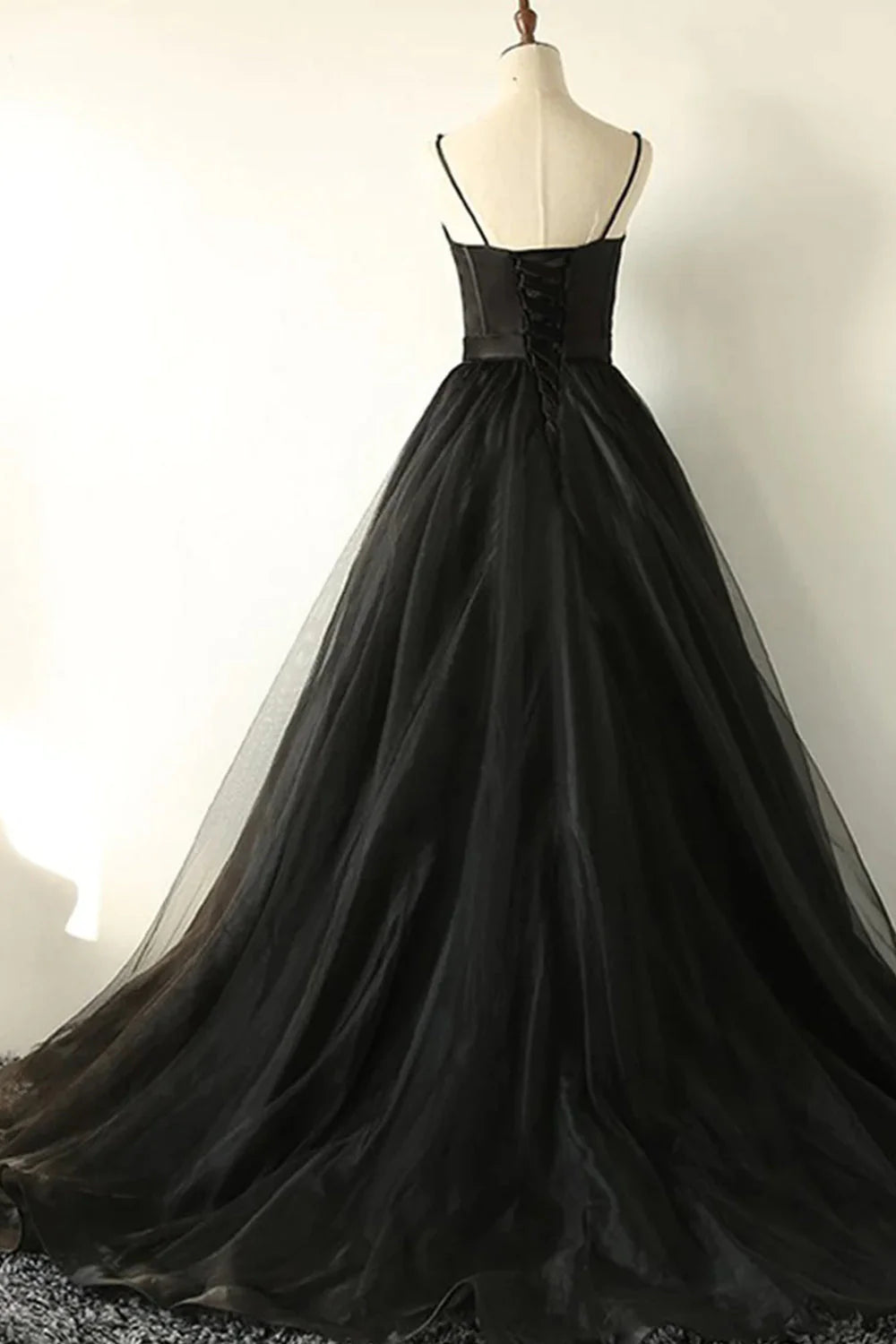 A-Line Tulle Long Prom Dress Off Shoulder Black Pure Color