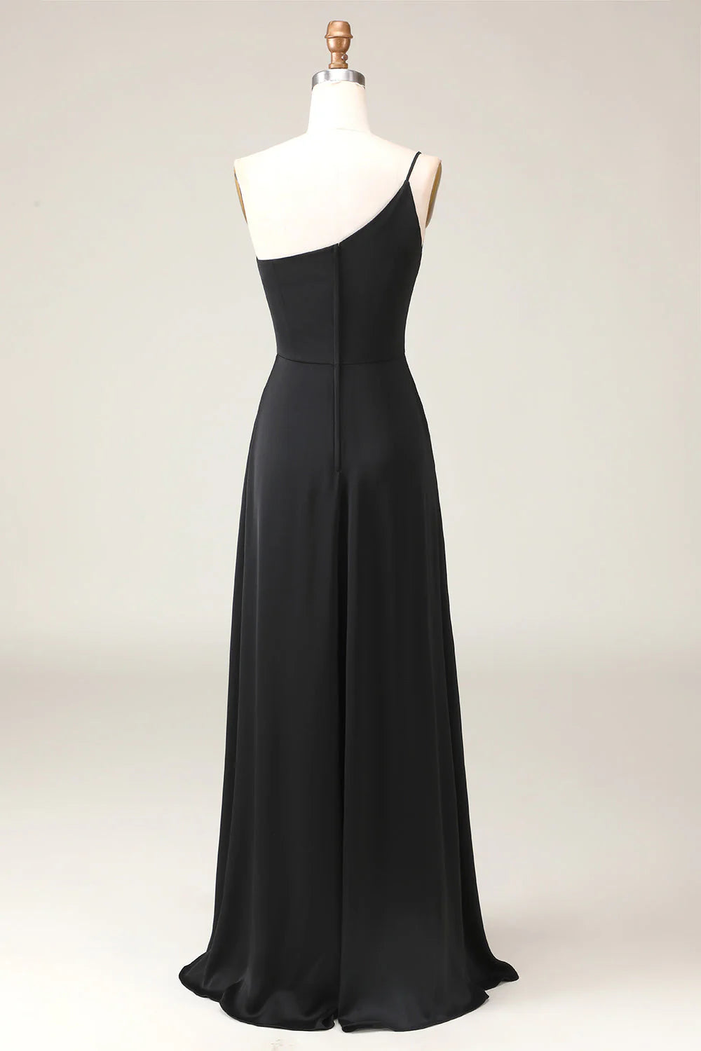 A-line Chiffon One Shoulder Floor Length Bridesmaid Dress Black Sexy