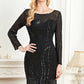 Black Mermaid Round Neck Long Prom Dress With Appliques Sparkly Evening Dresses