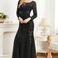 Black Mermaid Round Neck Long Prom Dress With Appliques Sparkly Evening Dresses