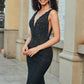 Glitter Mermaid Deep V Neck Black Lace Long Prom Dress with Beading Sexy Evening Dresses